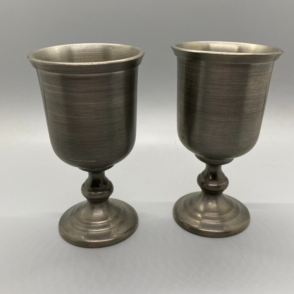 Colonial Casting Co Pair Pewter Goblets Meriden Conn 4.25"